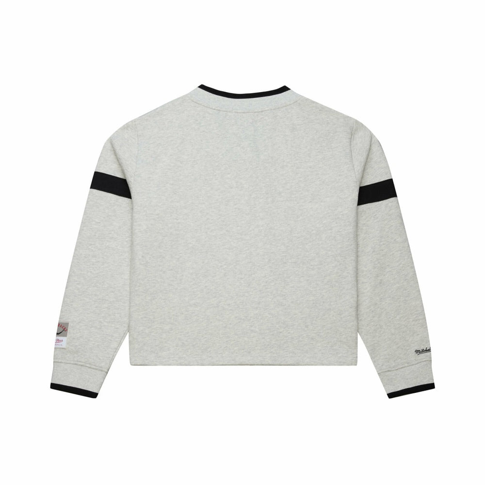 Tampa Bay Buccaneers Women's Cropped V-Neck Sweatshirt Gray | Mitchell & Ness