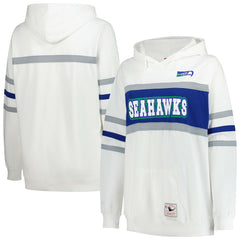 Seattle Seahawks Women's Plus Size Head Coach Throwback Pullover Hoodie White | Mitchell & Ness