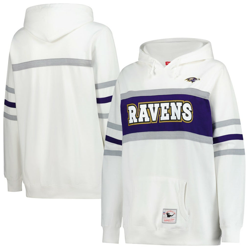 Baltimore Ravens Women's Plus Size Head Coach Throwback Pullover Hoodie White | Mitchell & Ness