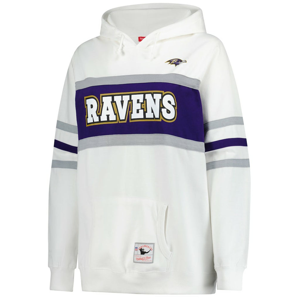Baltimore Ravens Women's Plus Size Head Coach Throwback Pullover Hoodie White | Mitchell & Ness