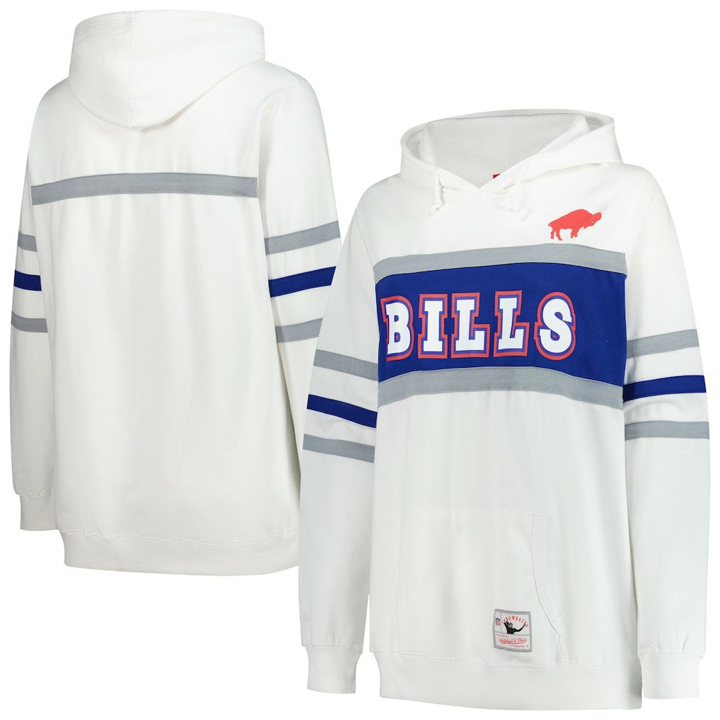 Buffalo Bills Women's Plus Size Head Coach Throwback Pullover Hoodie White | Mitchell & Ness