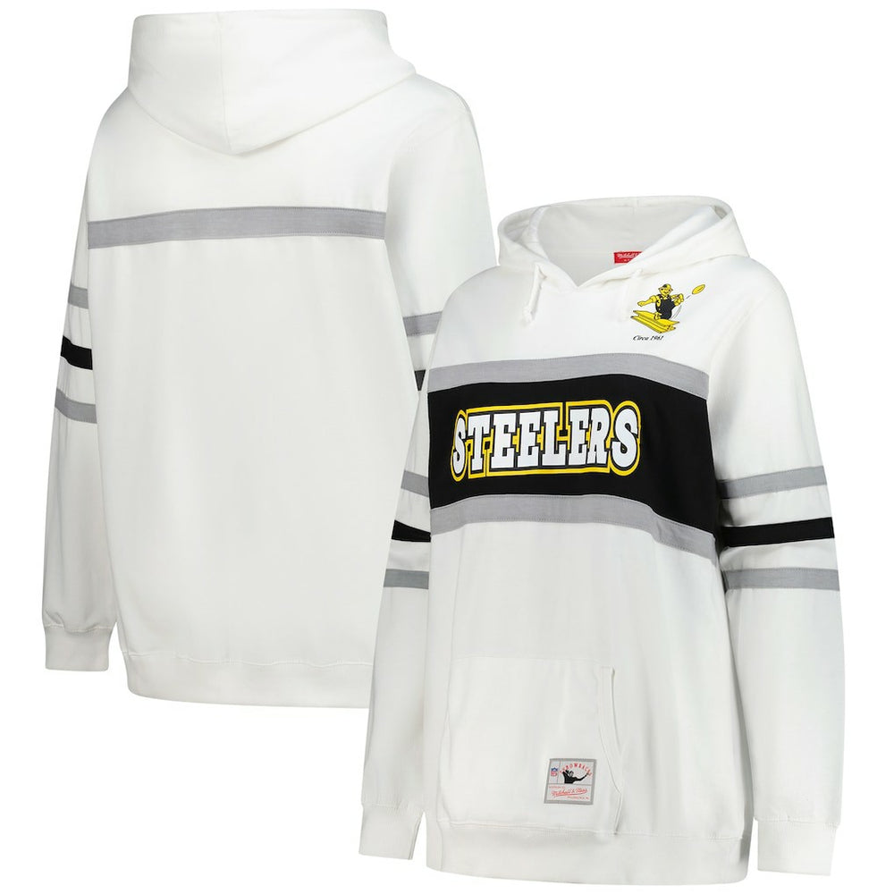 Pittsburgh Steelers Women's Plus Size Head Coach Throwback Pullover Hoodie White | Mitchell & Ness