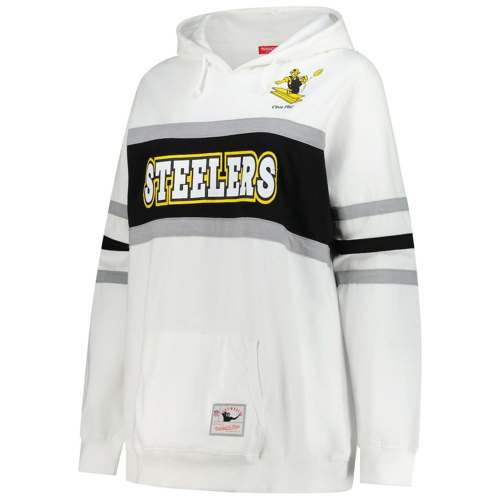 Pittsburgh Steelers Women's Plus Size Head Coach Throwback Pullover Hoodie White | Mitchell & Ness