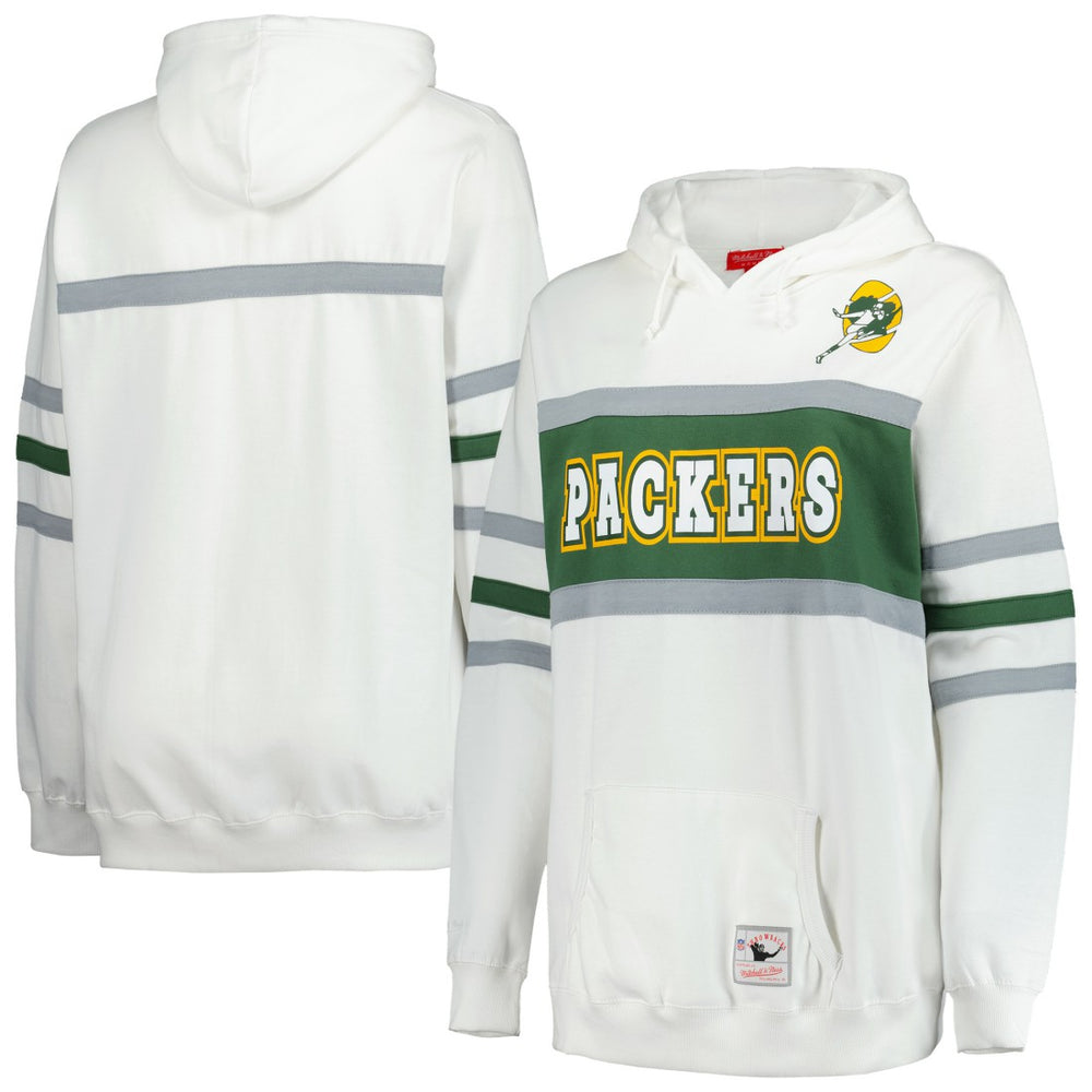 Green Bay Packers Women's Plus Size Head Coach Throwback Pullover Hoodie White | Mitchell & Ness