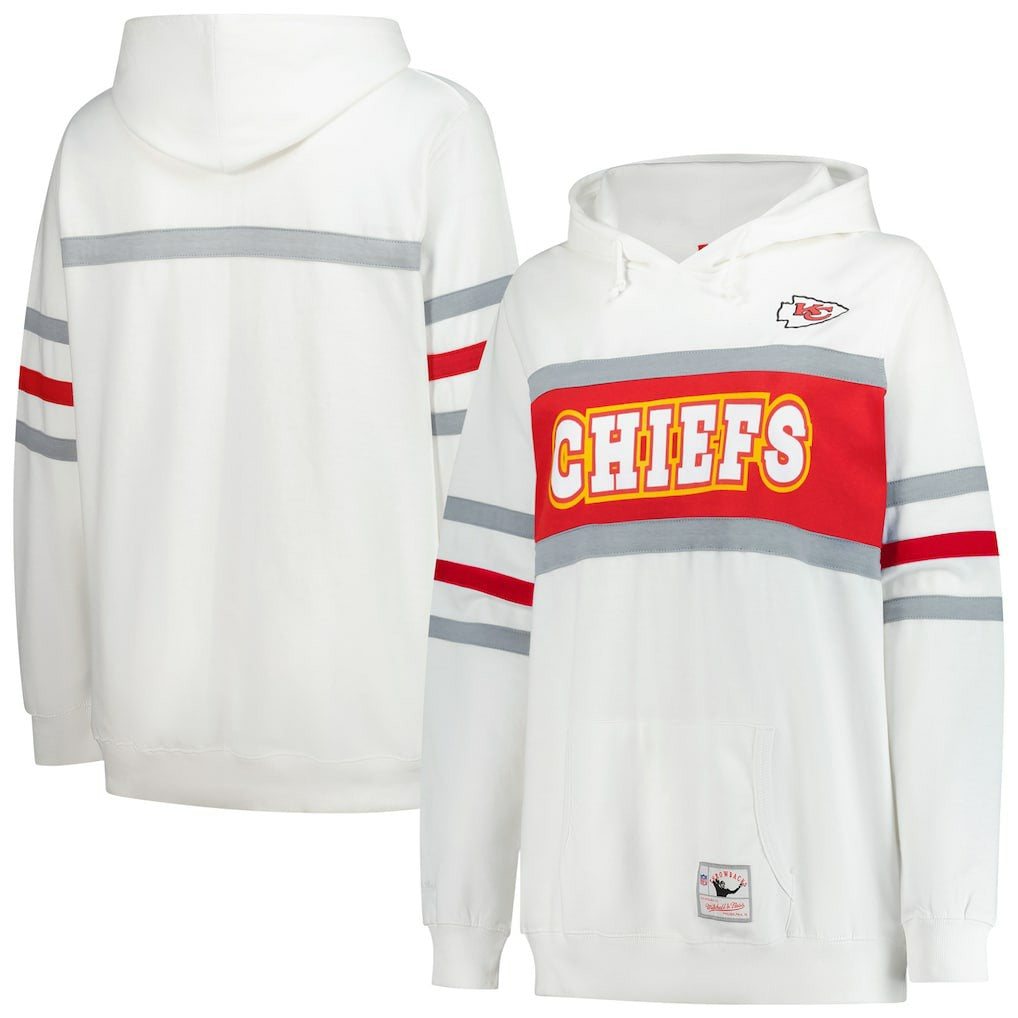 Kansas City Chiefs Women's Plus Size Head Coach Throwback Pullover Hoodie White | Mitchell & Ness