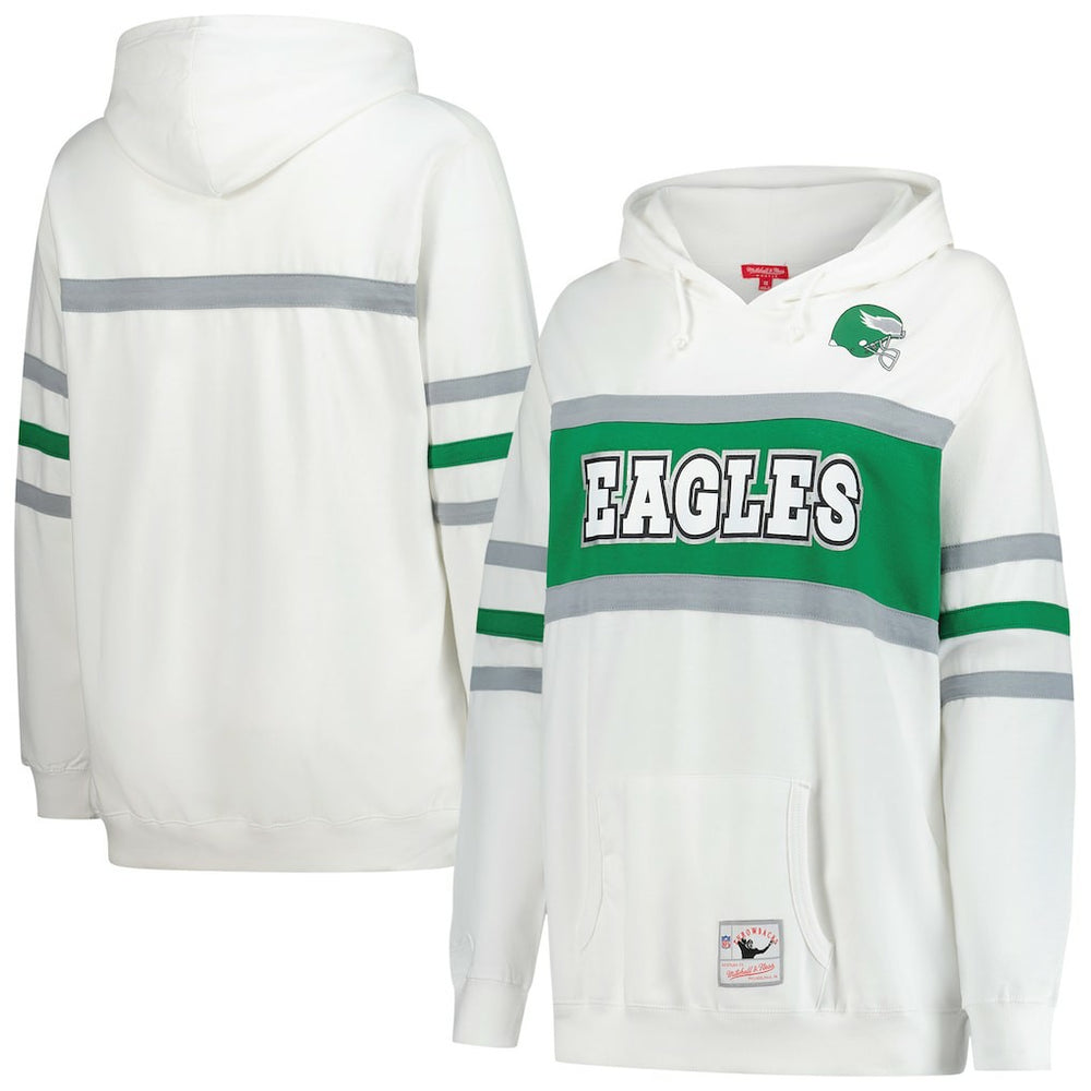 Philadelphia Eagles Women's Plus Size Head Coach Throwback Pullover Hoodie White | Mitchell & Ness