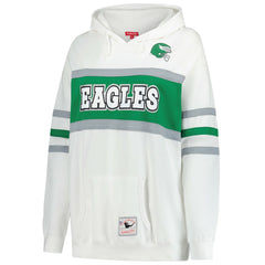 Philadelphia Eagles Women's Plus Size Head Coach Throwback Pullover Hoodie White | Mitchell & Ness