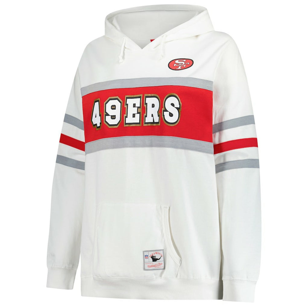San Francisco 49ers Women's Plus Size Head Coach Throwback Pullover Hoodie White | Mitchell & Ness