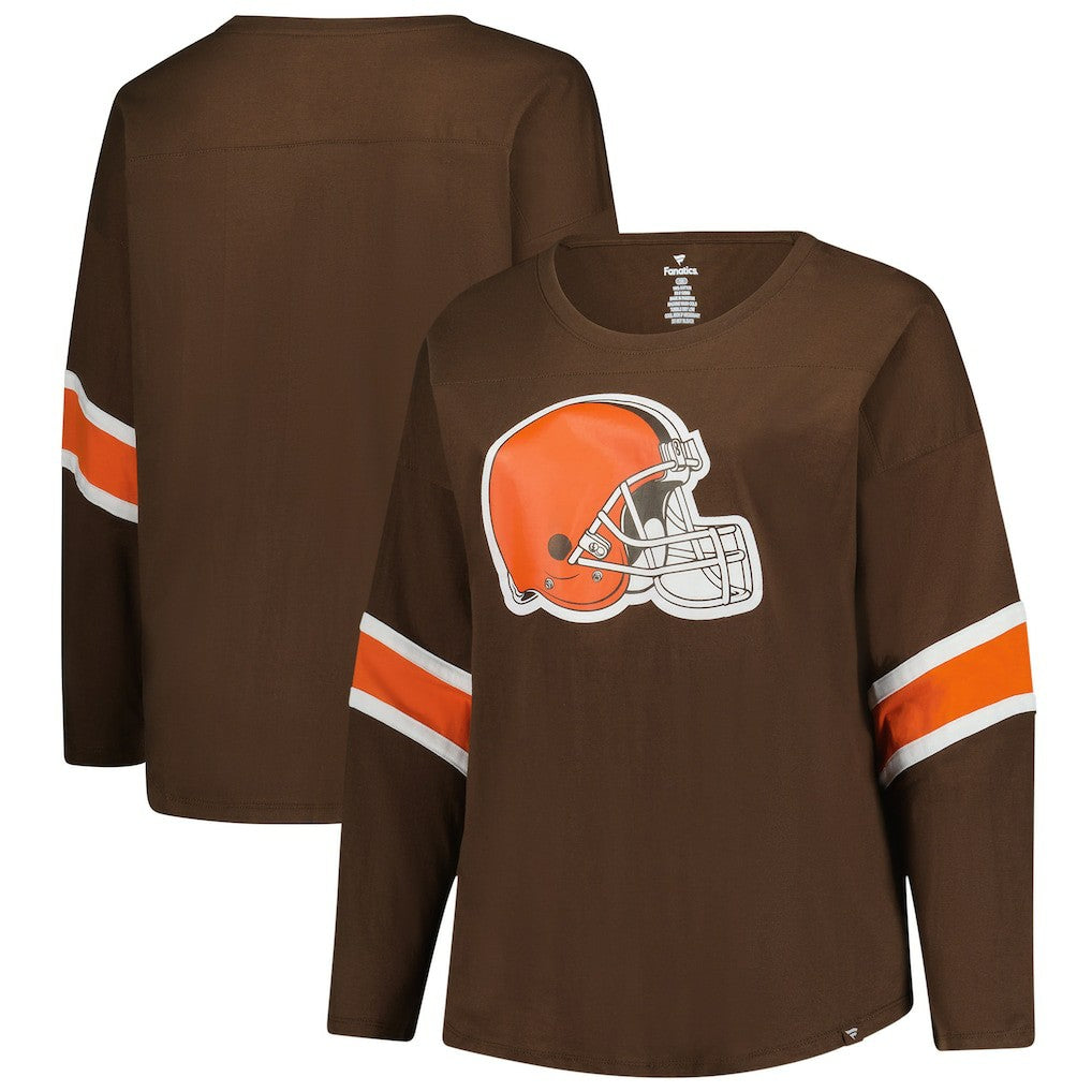 Cleveland Browns Women's Plus Size Redzone 3/4-Sleeve Scoop Neck T-Shirt Brown | Fanatics
