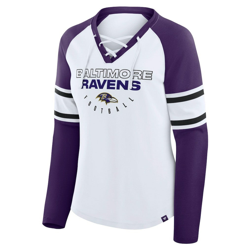 Baltimore Ravens Women's Plus Size Redzone Lace Up Long Sleeve T-Shirt White | Fanatics