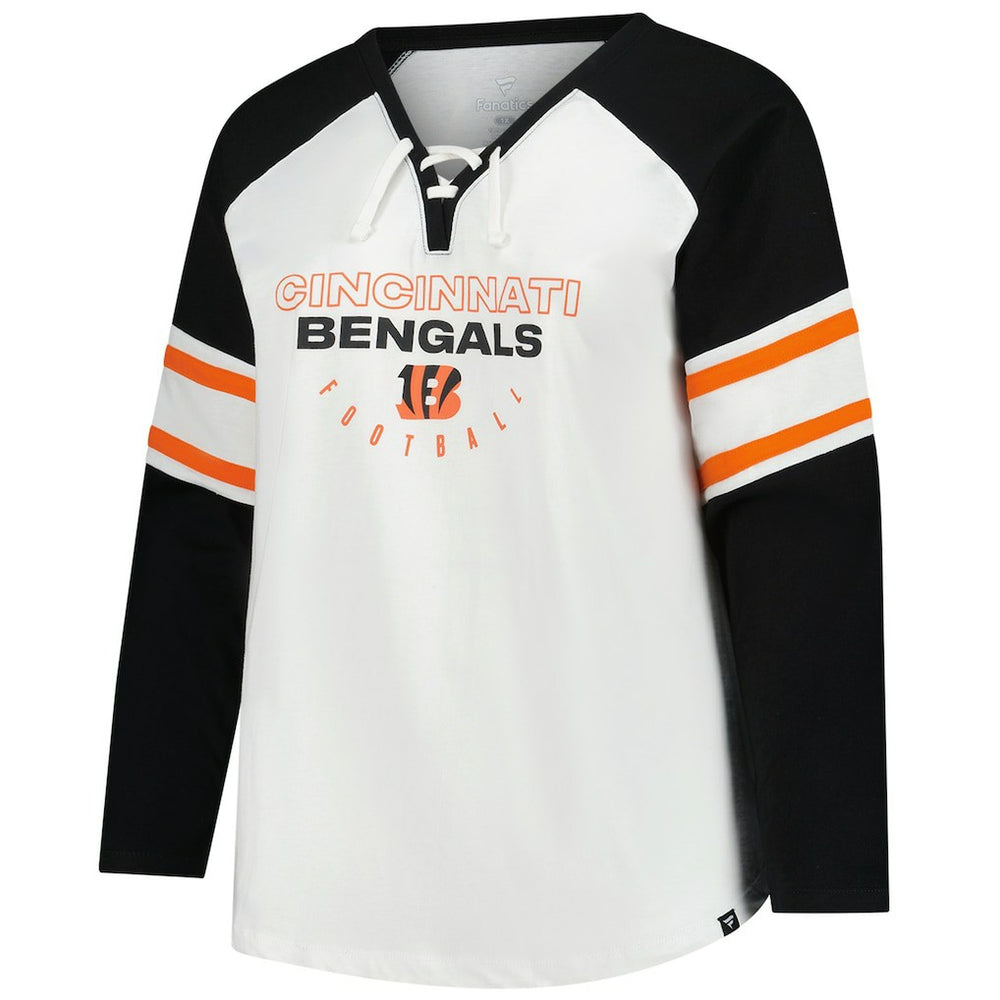 Cincinnati Bengals Women's Plus Size Redzone Lace Up Long Sleeve T-Shirt White | Fanatics