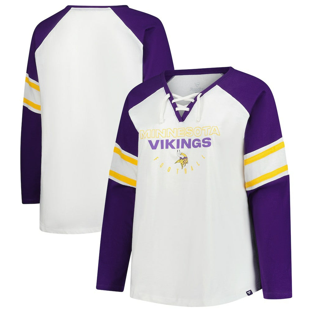 Minnesota Vikings Women's Plus Size Redzone Lace Up Long Sleeve T-Shirt White | Fanatics