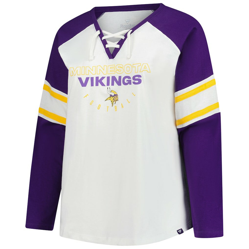 Minnesota Vikings Women's Plus Size Redzone Lace Up Long Sleeve T-Shirt White | Fanatics