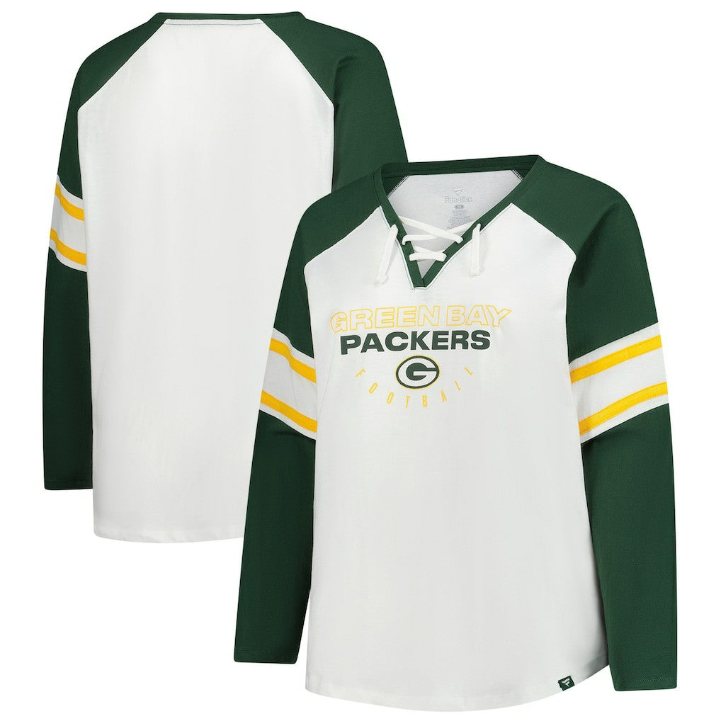 Green Bay Packers Women's Plus Size Redzone Lace Up Long Sleeve T-Shirt White | Fanatics