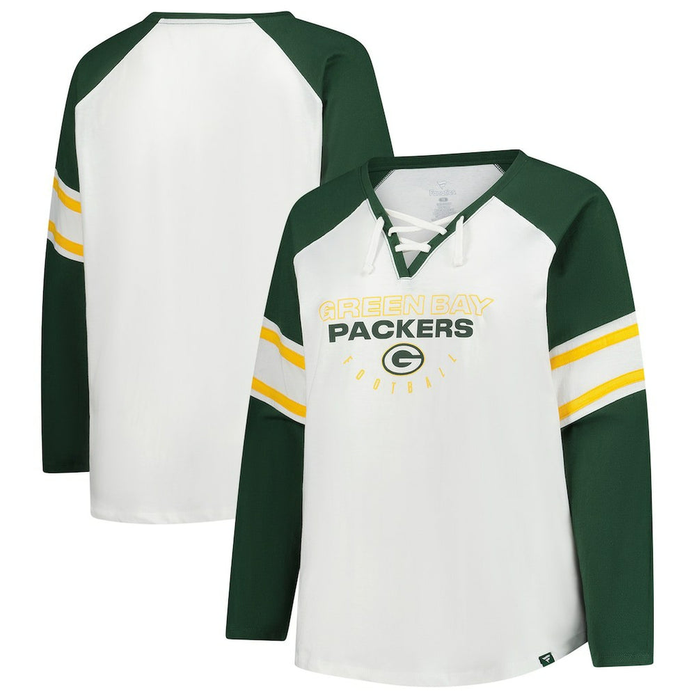Green Bay Packers Women's Plus Size Redzone Lace Up Long Sleeve T-Shirt White | Fanatics