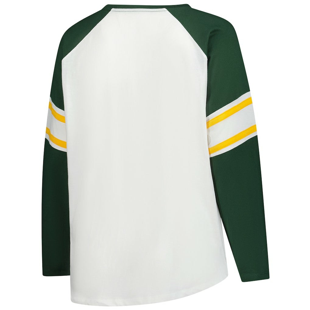 Green Bay Packers Women's Plus Size Redzone Lace Up Long Sleeve T-Shirt White | Fanatics