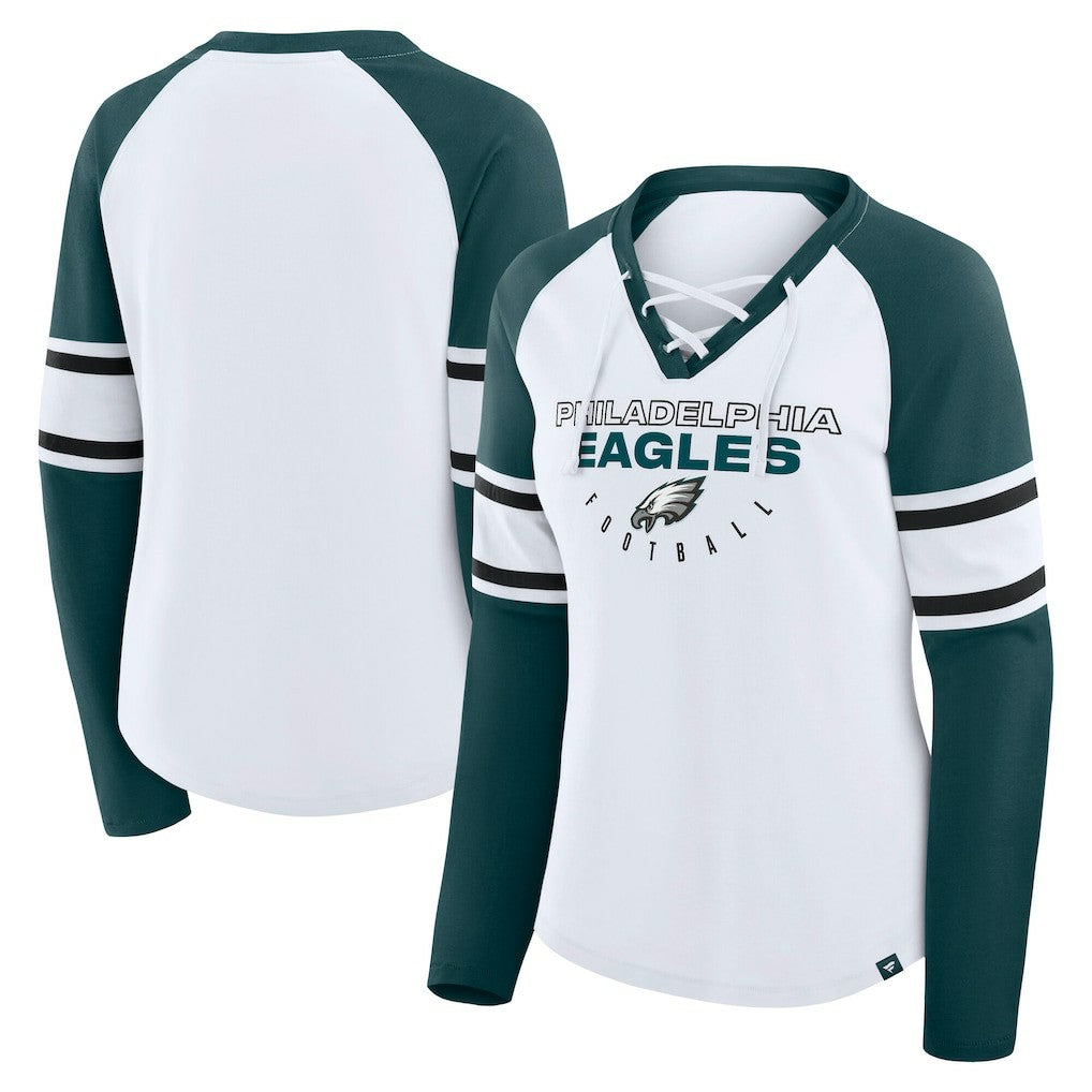 Philadelphia Eagles Women's Plus Size Redzone Lace Up Long Sleeve T-Shirt White | Fanatics
