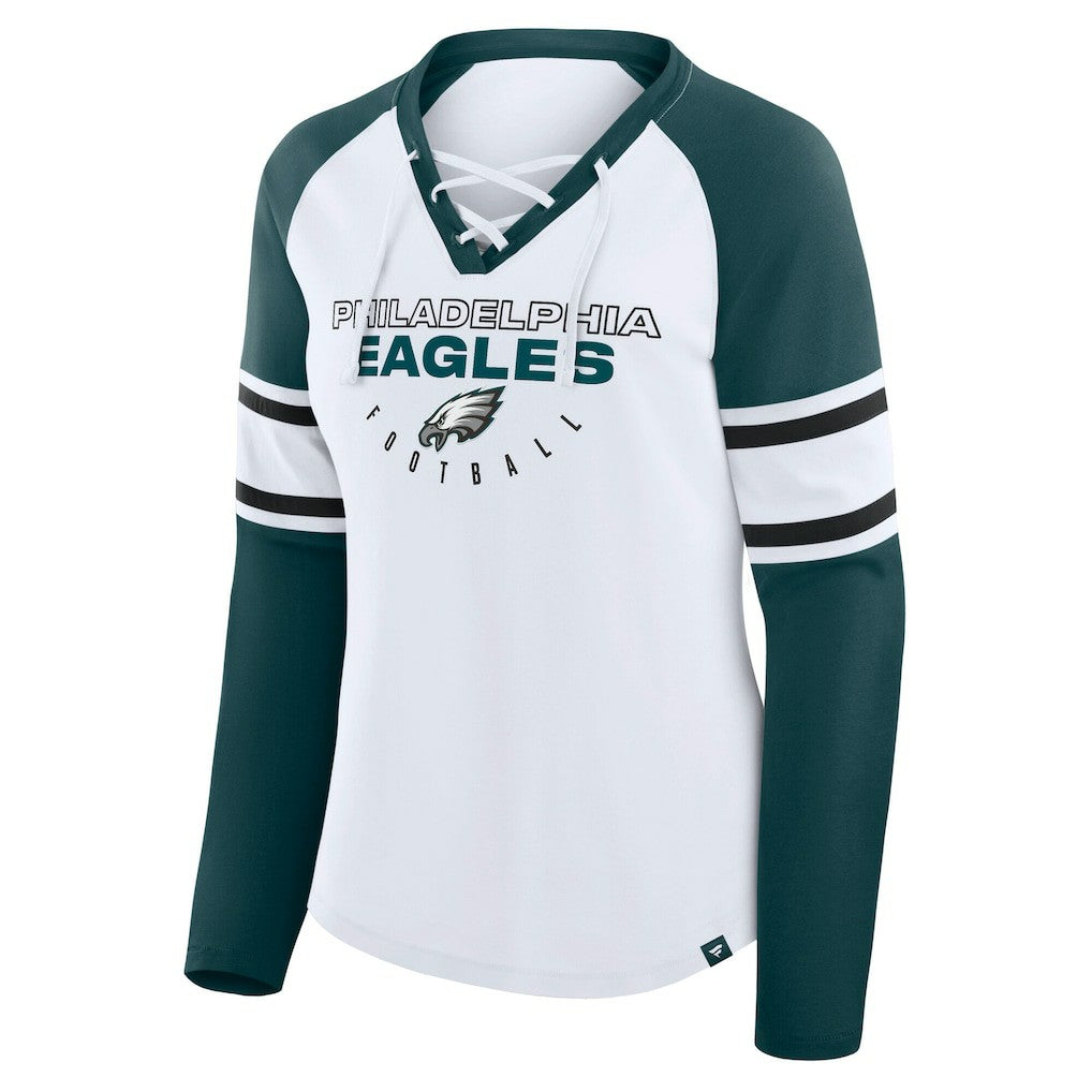 Philadelphia Eagles Women's Plus Size Redzone Lace Up Long Sleeve T-Shirt White | Fanatics