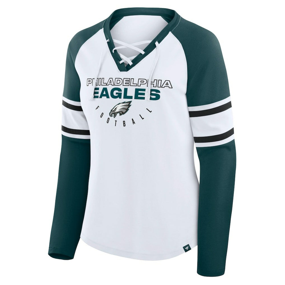 Philadelphia Eagles Women's Plus Size Redzone Lace Up Long Sleeve T-Shirt White | Fanatics
