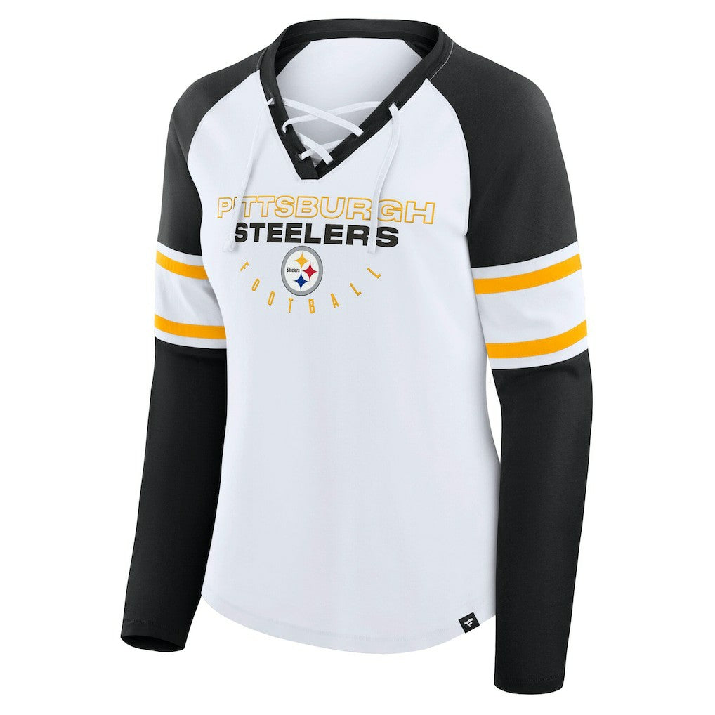 Pittsburgh Steelers Women's Plus Size Redzone Lace Up Long Sleeve T-Shirt White | Fanatics