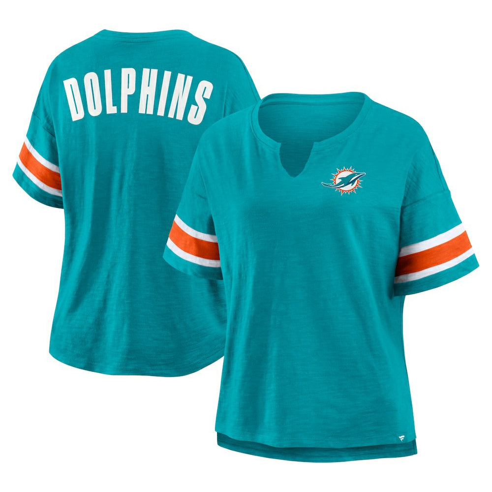 Miami Dolphins Women's Plus Size Redzone Notch Neck T-Shirt Aqua | Fanatics