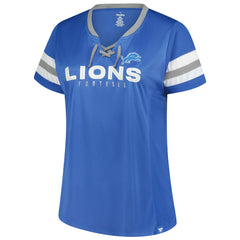 Detroit Lions Women's Plus Size Rhinestone Redzone Athena Lace-Up Notch Neck T-Shirt Blue | Fanatics