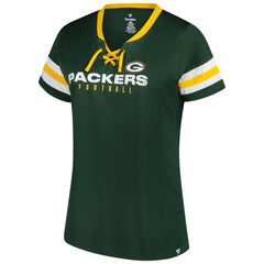 Green Bay Packers Women's Plus Size Rhinestone Redzone Athena Lace-Up Notch Neck T-Shirt Green | Fanatics