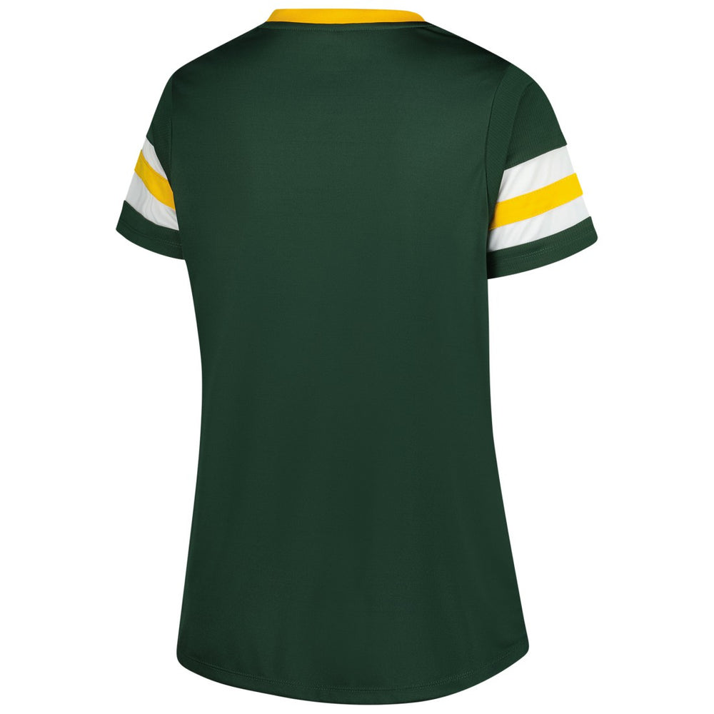 Green Bay Packers Women's Plus Size Rhinestone Redzone Athena Lace-Up Notch Neck T-Shirt Green | Fanatics
