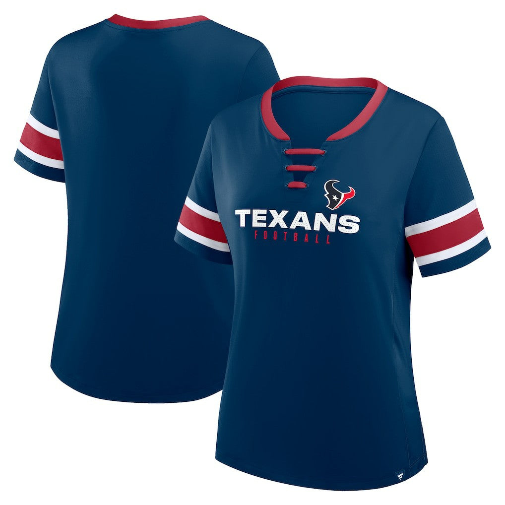 Houston Texans Women's Plus Size Red Zone Athena Lace-Up V-Notch Neck T-Shirt Navy | Fanatics