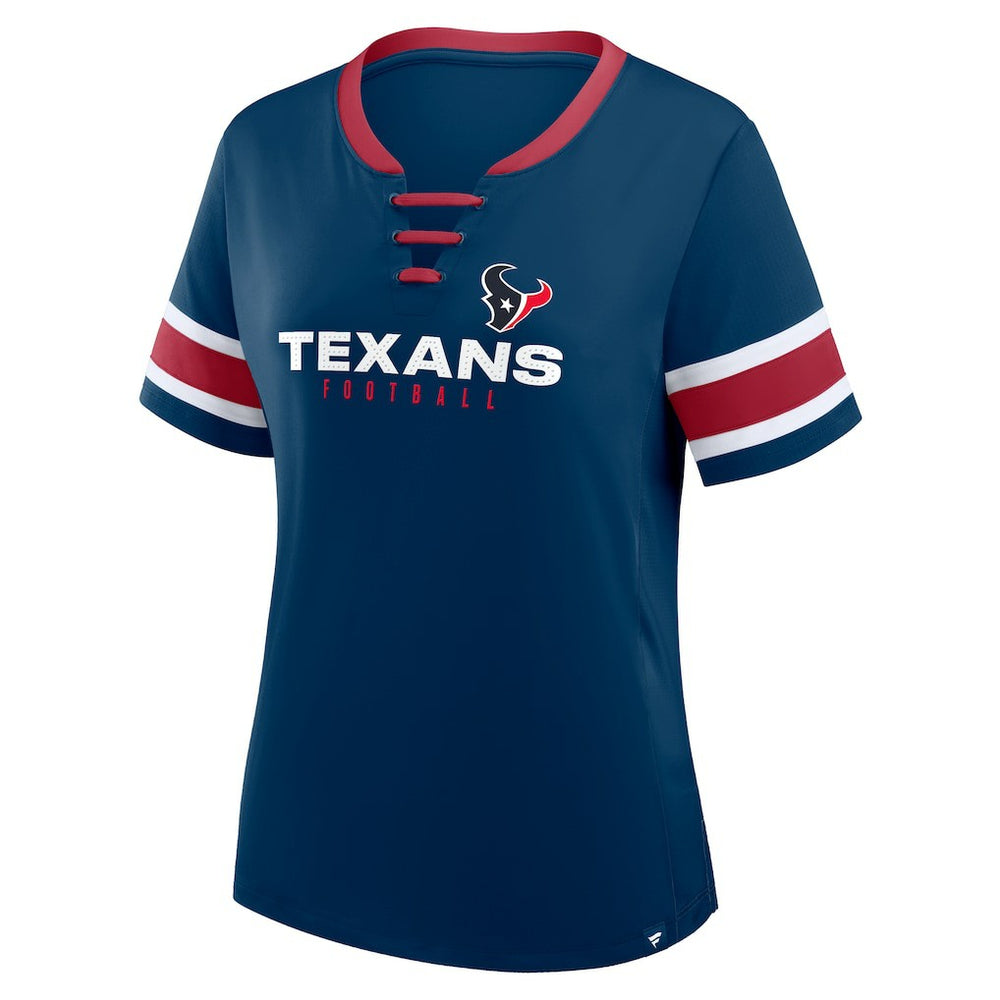 Houston Texans Women's Plus Size Red Zone Athena Lace-Up V-Notch Neck T-Shirt Navy | Fanatics