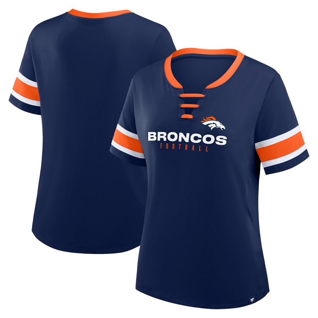 Denver Broncos Women's Plus Size Red Zone Athena Lace-Up V-Notch Neck T-Shirt Navy | Fanatics