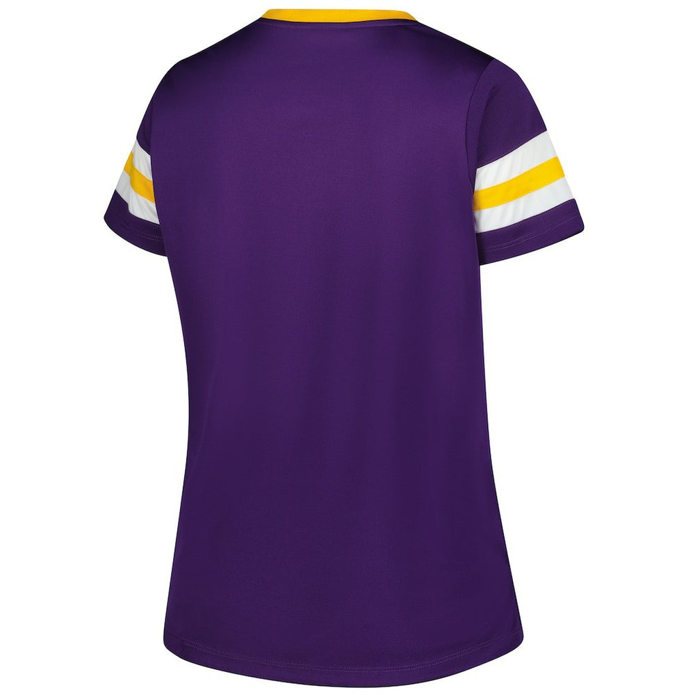Minnesota Vikings Women's Plus Size Rhinestone Redzone Athena Lace-Up Notch Neck T-Shirt Purple | Fanatics