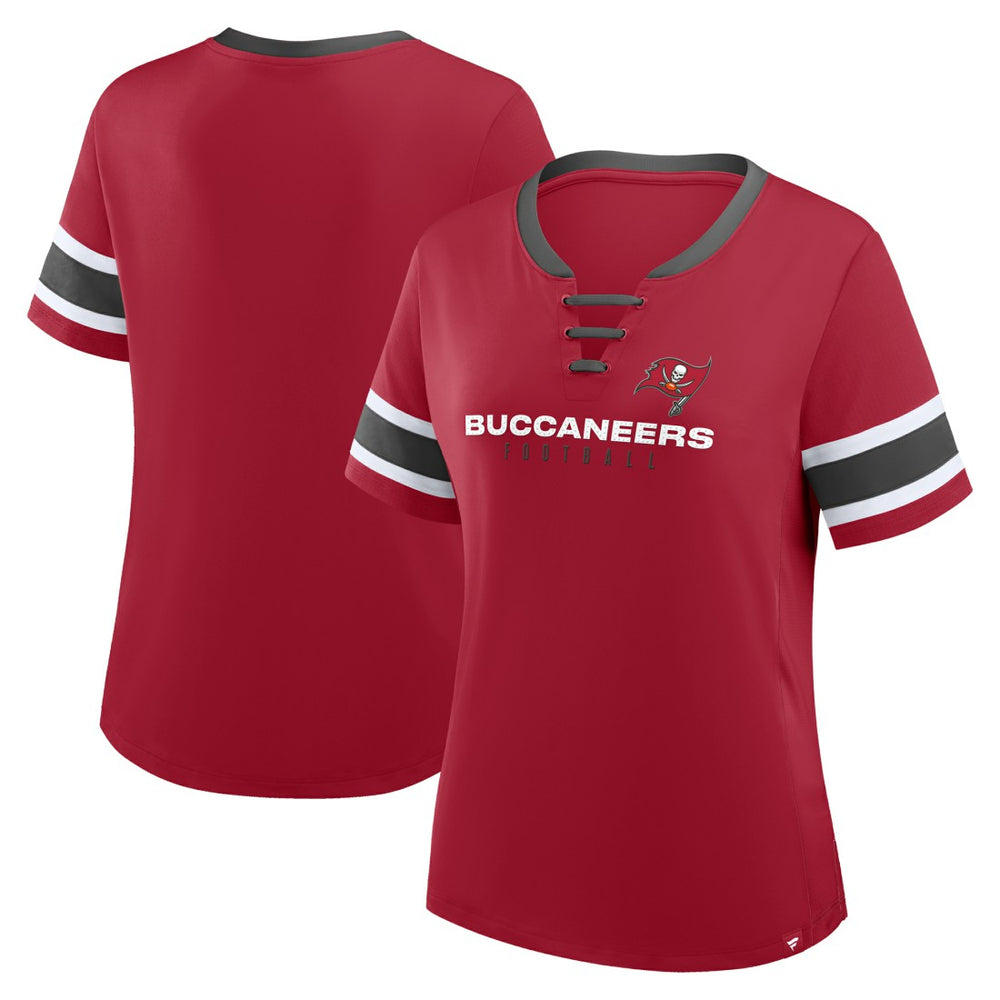 Tampa Bay Buccaneers Women's Plus Size Red Zone Athena Lace-Up V-Notch Neck T-Shirt Red | Fanatics