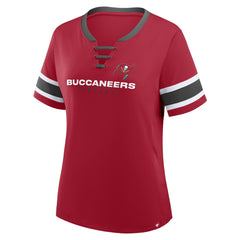 Tampa Bay Buccaneers Women's Plus Size Red Zone Athena Lace-Up V-Notch Neck T-Shirt Red | Fanatics
