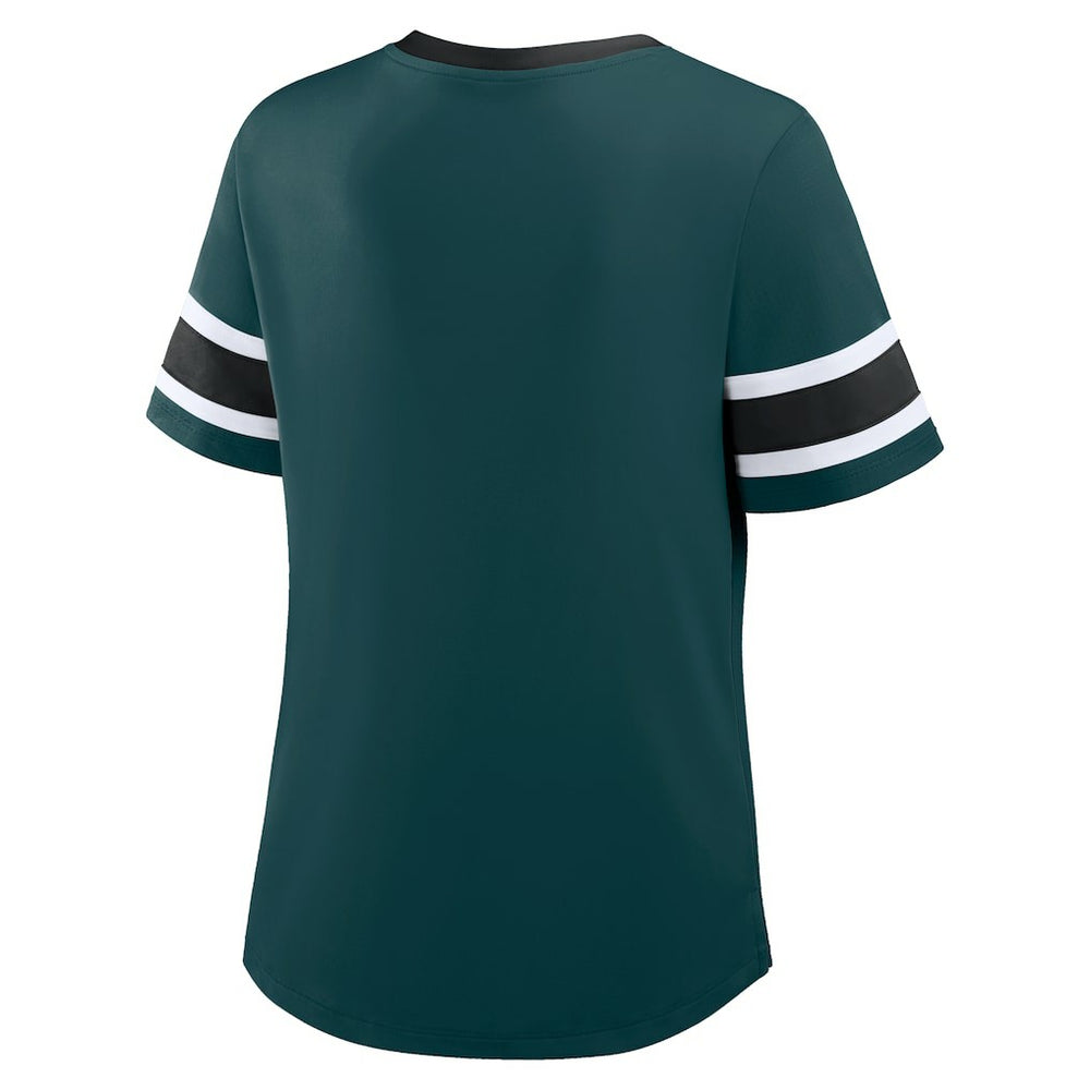 Philadelphia Eagles Women's Plus Size Red Zone Athena Lace-Up V-Notch Neck T-Shirt Midnight Green | Fanatics
