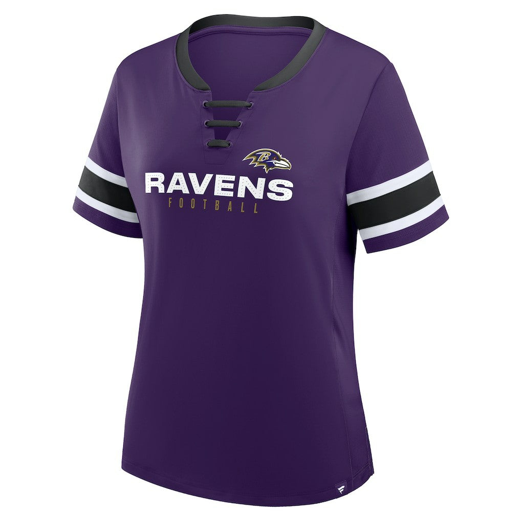 Baltimore Ravens Women's Plus Size Red Zone Athena Lace-Up V-Notch Neck T-Shirt Purple | Fanatics