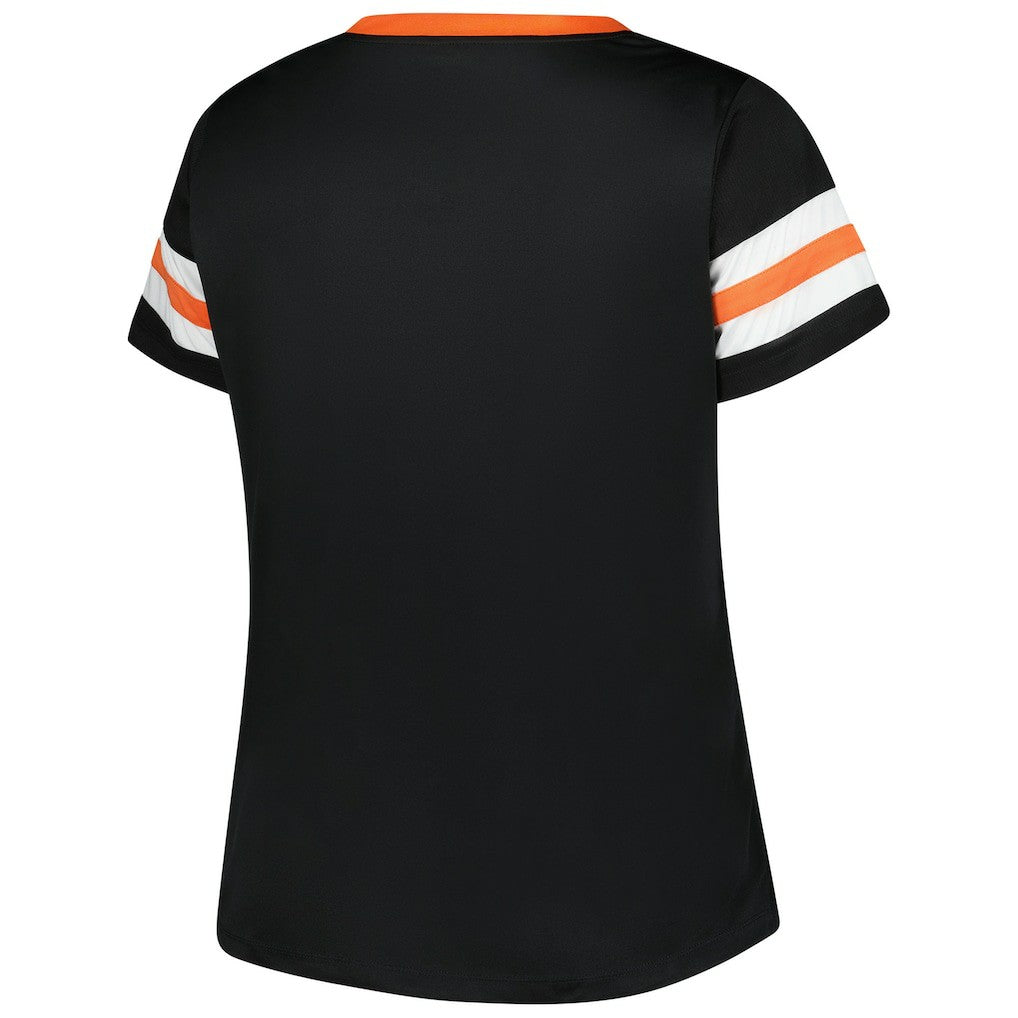 Cincinnati Bengals Women's Plus Size Red Zone Athena Lace-Up V-Notch Neck T-Shirt Black | Fanatics