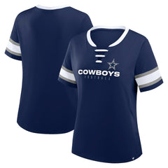 Dallas Cowboys Women's Plus Size Red Zone Athena Lace-Up V-Notch Neck T-Shirt Navy | Fanatics