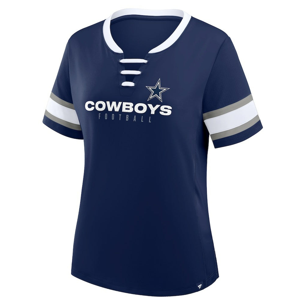 Dallas Cowboys Women's Plus Size Red Zone Athena Lace-Up V-Notch Neck T-Shirt Navy | Fanatics