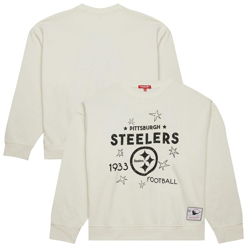 Pittsburgh Steelers Women's Plus Size Shooting Star Sweatshirt Cream | Mitchell & Ness