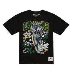 Reggie White Green Bay Packers Chalked Up Player Graphic T-Shirt Black | Mitchell & Ness