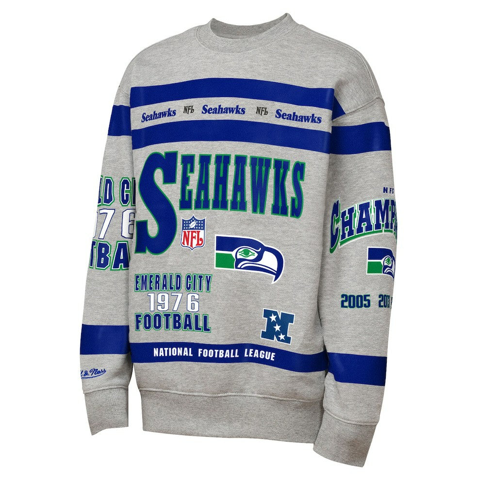 Seattle Seahawks Youth Throwback All-Over Print Fleece Sweatshirt Gray | Mitchell & Ness