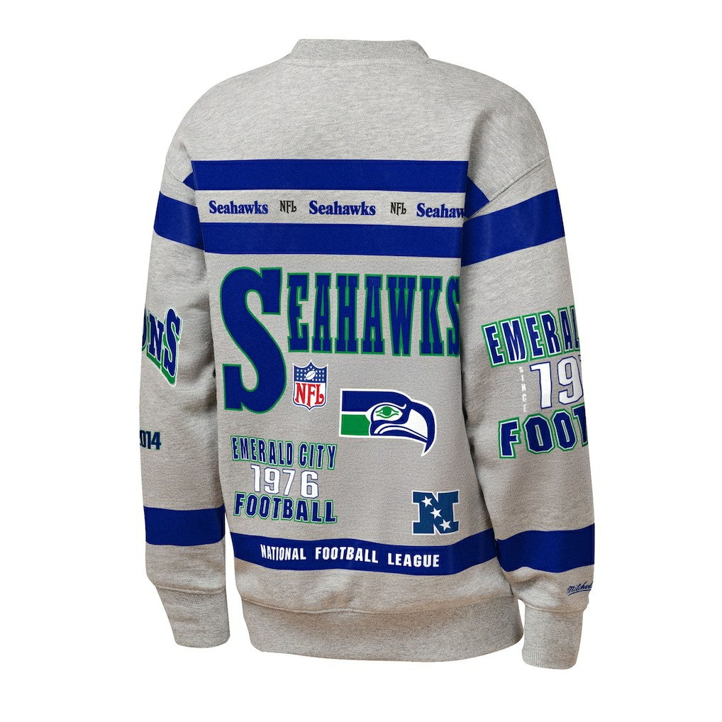 Seattle Seahawks Youth Throwback All-Over Print Fleece Sweatshirt Gray | Mitchell & Ness