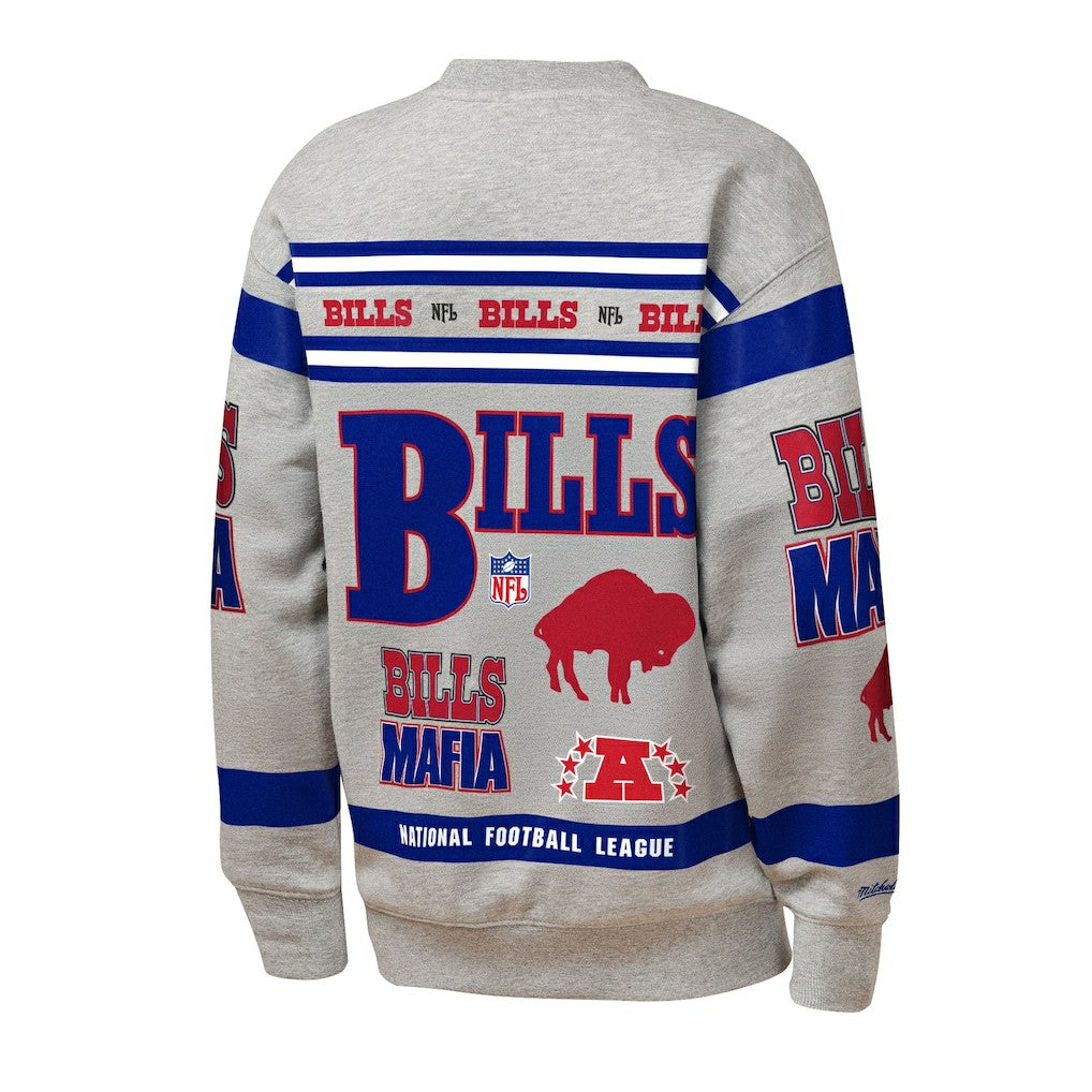 Buffalo Bills Youth Throwback All-Over Print Fleece Sweatshirt Gray | Mitchell & Ness