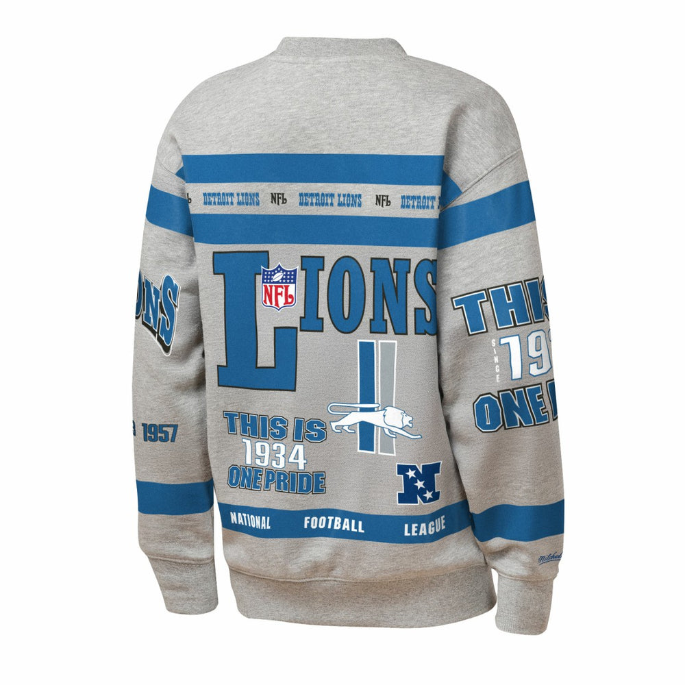 Detroit Lions Youth Throwback All-Over Print Fleece Sweatshirt Gray | Mitchell & Ness