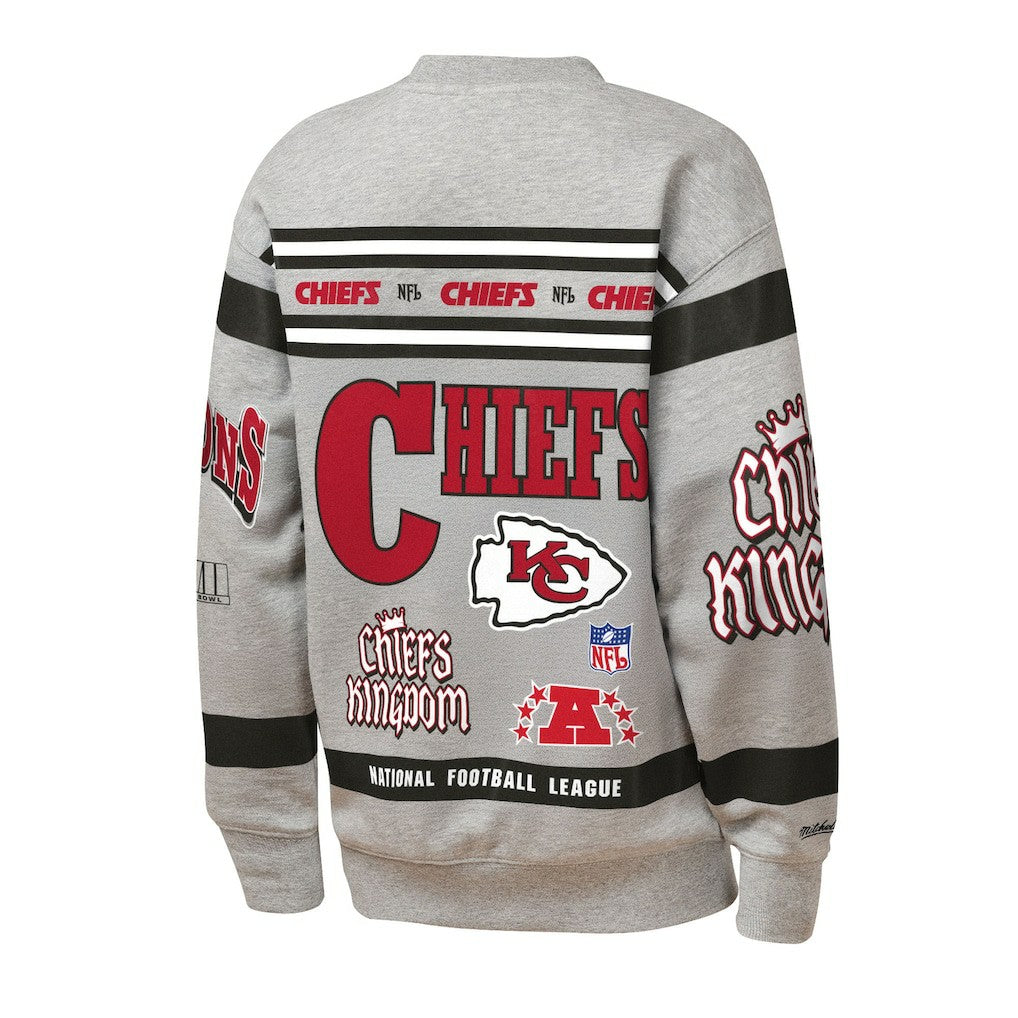 Kansas City Chiefs Youth Throwback All-Over Print Fleece Sweatshirt Gray | Mitchell & Ness