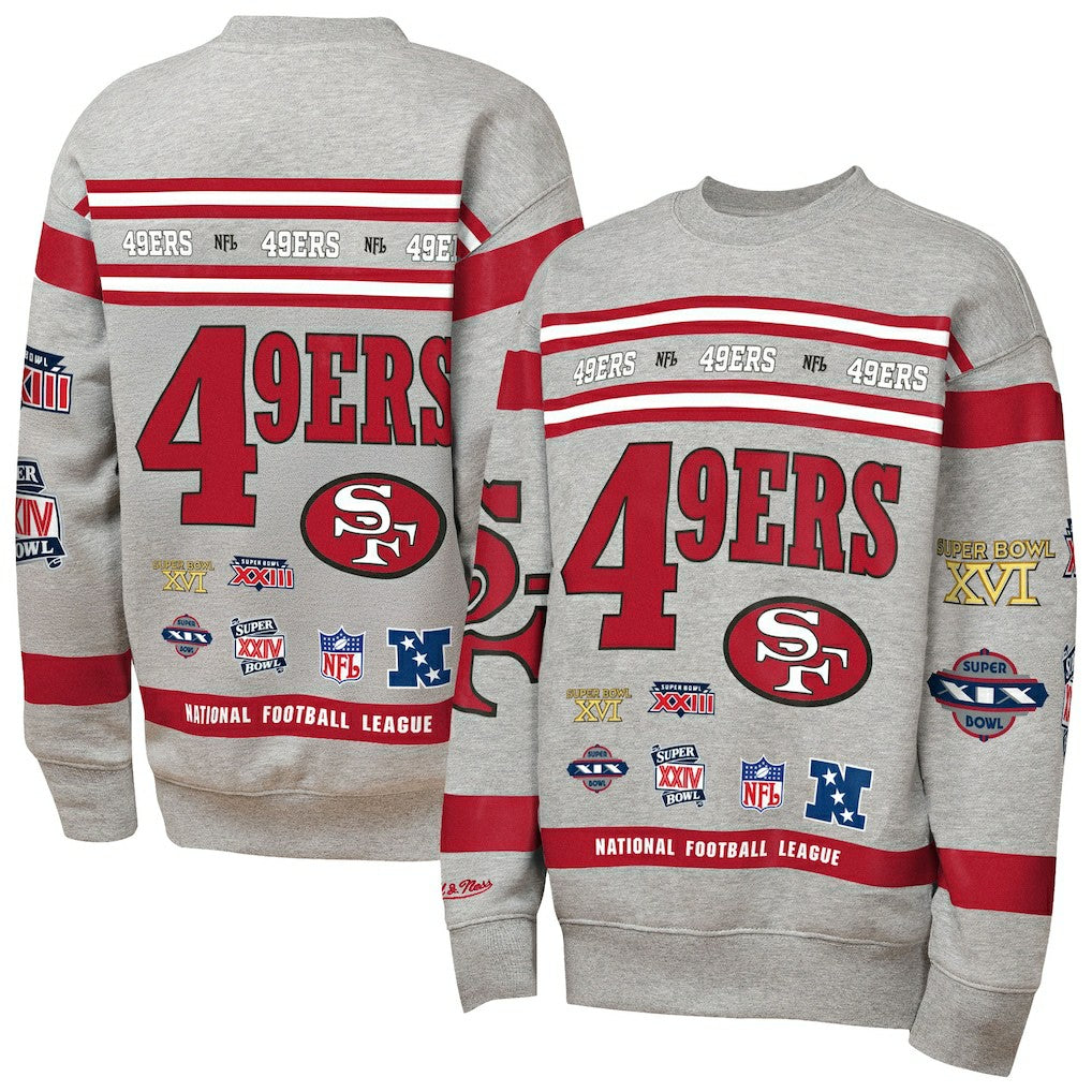 San Francisco 49ers Youth Throwback All-Over Print Fleece Sweatshirt Gray | Mitchell & Ness