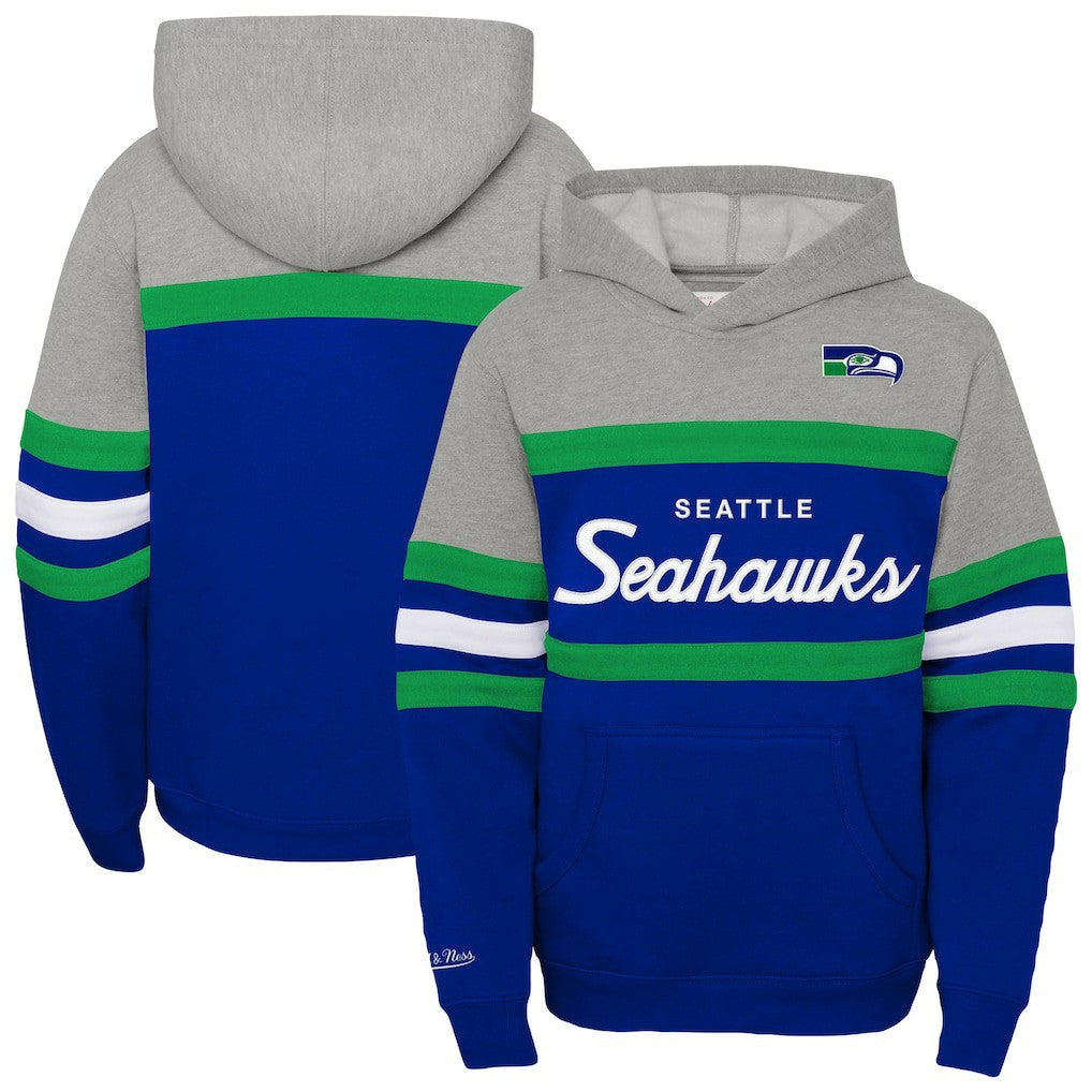 Seattle Seahawks Youth Throwback Head Coach Pullover Hoodie Royal | Mitchell & Ness