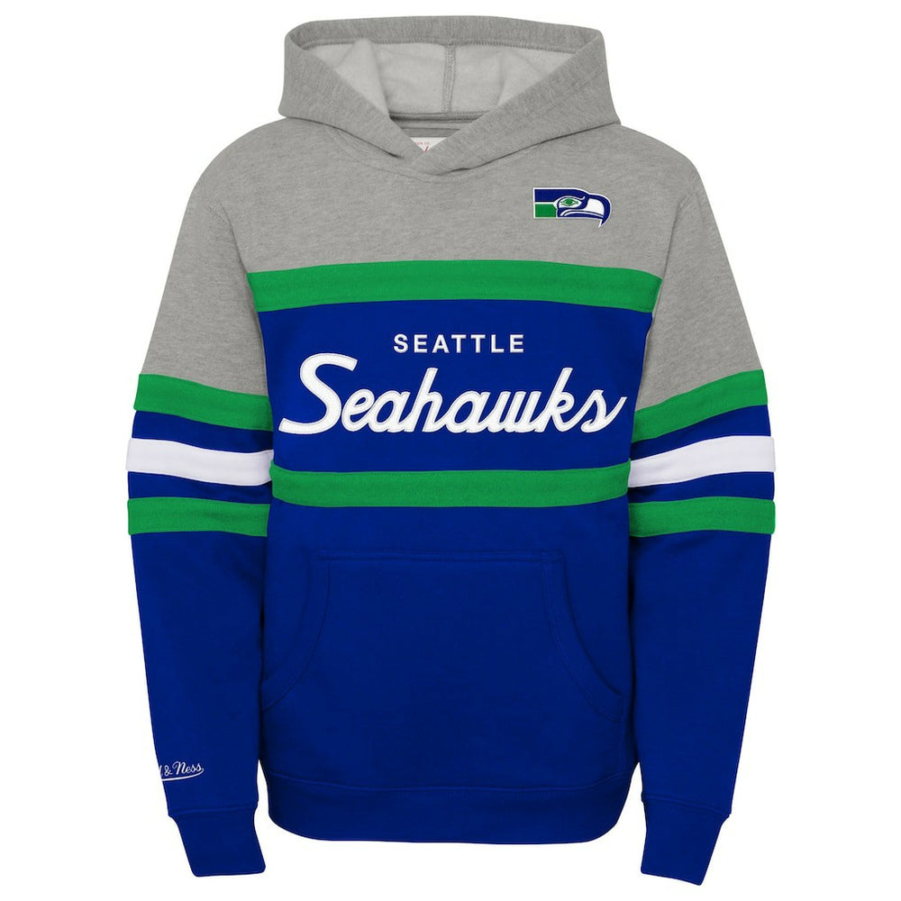 Seattle Seahawks Youth Throwback Head Coach Pullover Hoodie Royal | Mitchell & Ness