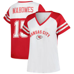 Patrick Mahomes Kansas City Chiefs Women's Plus Size Bling V-Neck T-Shirt White | Fanatics